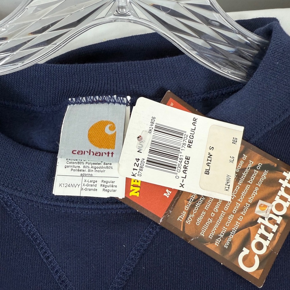 NWT Vintage Carhartt Mens XL Navy Blue Crewneck Sweatshirt K124 Embroidered Logo - Picture 4 of 9